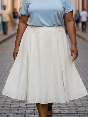 COLDWATER CREEK linen blend skirt, white, size 14-16. Side zip. Lined